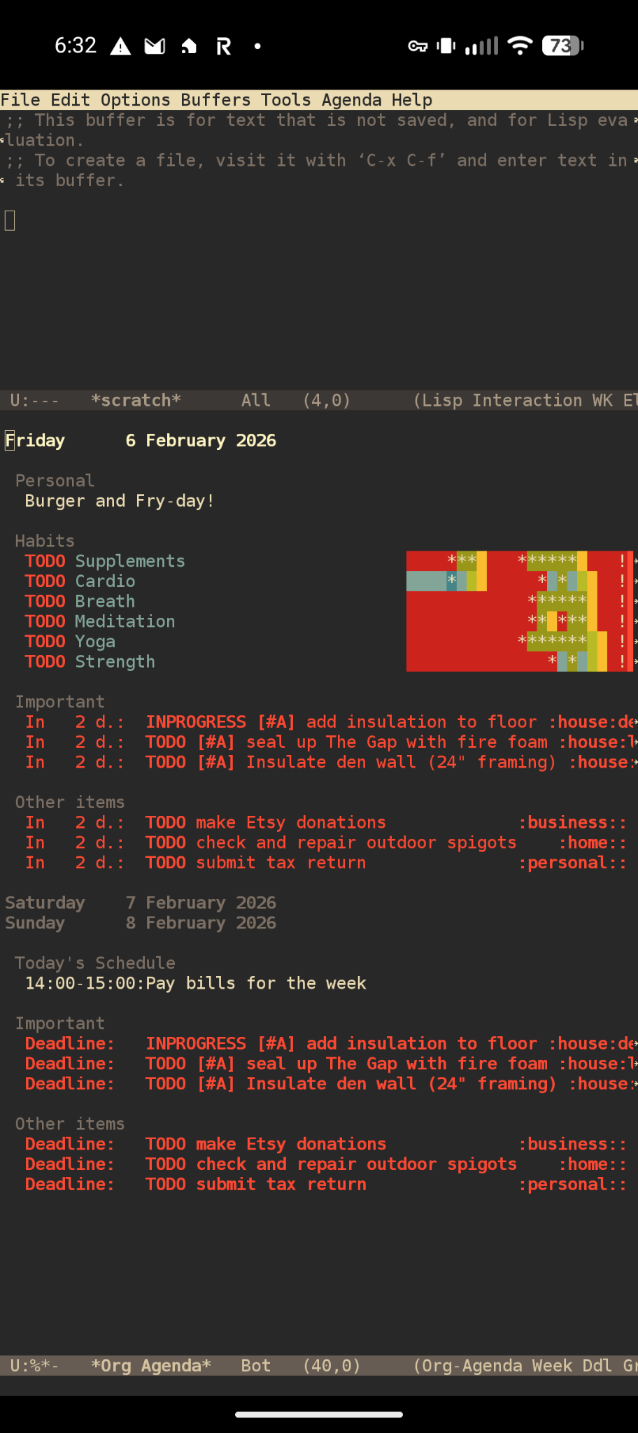 Emacs showing org-super-agenda on Android
